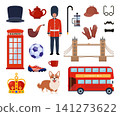 Travel to Great Britain Kingdom, London set. Landmarks, food and culture symbols collection. Vector illustration 141273622