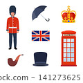 Travel to Great Britain Kingdom, London set. Landmarks, food and culture symbols collection. Vector illustration 141273625