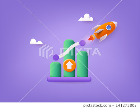Business graphs icon. Dynamics of course online graphics. Trade arrow.  Business infographics icons. Statistic and data, charts diagrams. 3D Web Vector Illustrations. 141273802