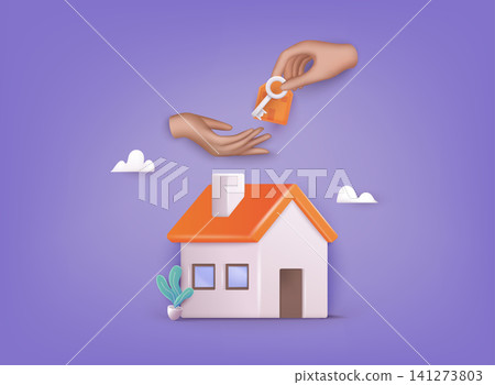 Hand gives money for investing in residential. Investment conceptual property for sale, real estate conceptual vector illustration. 3D Web Vector Illustrations. Hand gives money for investing in residential. Investment conceptual property for sale, real estate conceptual vector illustration. 3D Web Vector Illustrations. 141273803