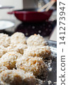 Close-up of homemade croquettes before frying (breading and preparation) 141273947