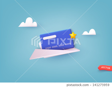 Bank Card in Paper Plane. Business Finance, Send Receive Money Online, Financial Transactions, Transfer and Exchange. 141273959