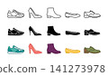 shoe footwear icon set sneaker high heel boot flat and oxford outline silhouette color vector isolated on white background 141273978