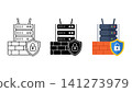Firewall server security icon set outline silhouette and color vector isolated on white background 141273979