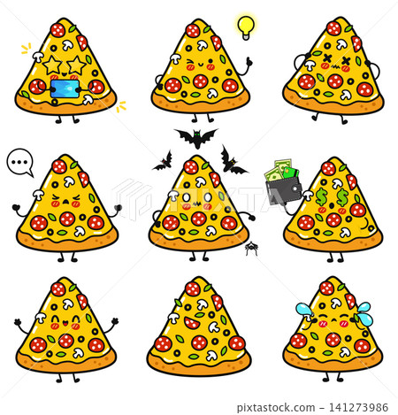 Set of cute pizza slice characters 141273986