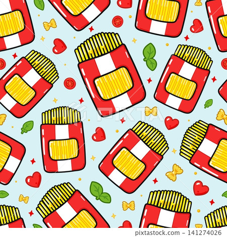 Cute spaghetti package seamless food pattern 141274026