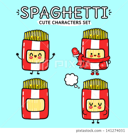 Set of cute spaghetti package characters Set of cute spaghetti package characters 141274031