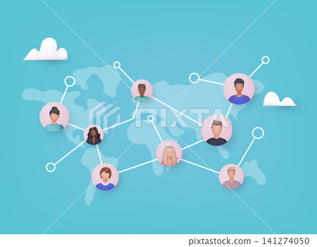 Networking concept. Social contacts of people connected by nodes and lines. 3D Web Vector Illustrations. Networking concept. Social contacts of people connected by nodes and lines. 3D Web Vector Illustrations. 141274050