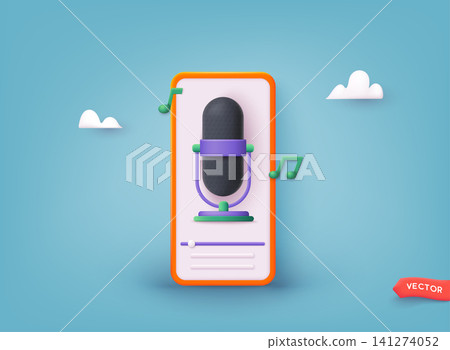 Webinar, online training, radio show or audio blog podcast concept. Mobile app infographic template with buttons. 3D Web Vector Illustrations. Webinar, online training, radio show or audio blog podcast concept. Mobile app infographic template with buttons. 3D Web Vector Illustrations. 141274052