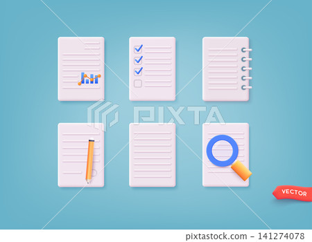 Realistic documents icon. Work documentation files. Confirmed or approved document. Business icon. 3D Web Vector Illustration. 141274078