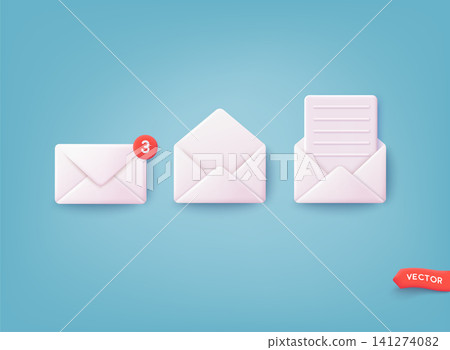 Vector set of realistic white envelopes in different positions. Folded and unfolded envelope mockup isolated on a white background.Render email notification with letters, check mark. Vector set of realistic white envelopes in different positions. Folded and unfolded envelope mockup isolated on a white background.Render email notification with letters, check mark. 141274082