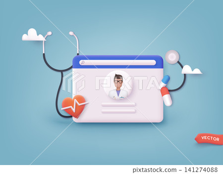 Online consultation doctor concept, online tele medicine and healthcare application for website. Advise or consultation service, tele medicine. 3D Web Vector Illustration. Online consultation doctor concept, online tele medicine and healthcare application for website. Advise or consultation service, tele medicine. 3D Web Vector Illustration. 141274088