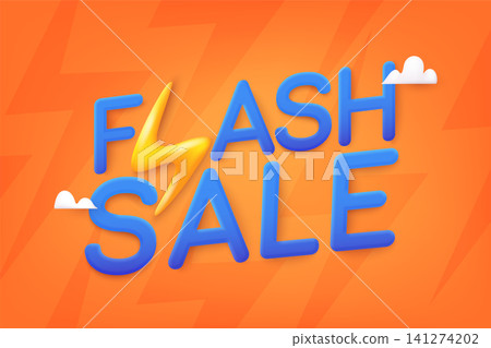 Flash Sale shopping banner. 3D text on orange background. 3D Web Vector Illustrations. 141274202