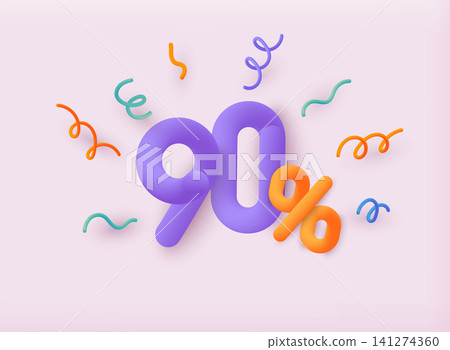 90% OFF Discount Banner. Sale, discount offer price label. 3D Vector Illustrations. 90% OFF Discount Banner. Sale, discount offer price label. 3D Vector Illustrations. 141274360