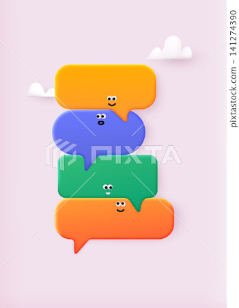 Cute communication speech bubbles with face emotions. Message, chat concept. 3D Web Vector Illustrations. 141274390