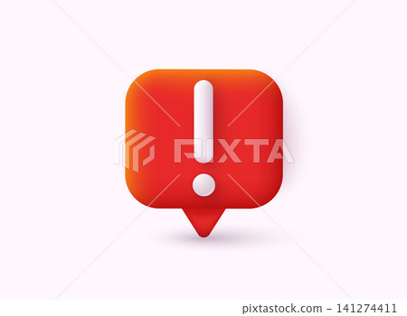 Exclamation sign red. Concept graphic design element. 3D Web Vector Illustrations. Exclamation sign red. Concept graphic design element. 3D Web Vector Illustrations. 141274411