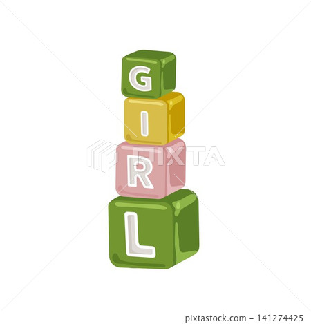 Colorful alphabet blocks spelling girl isolated on white for nursery posters baby cards and learning design Colorful alphabet blocks spelling girl isolated on white for nursery posters baby cards and learning design 141274425