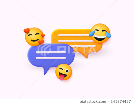 Speech bubbles symbol for chat on social media icon isolated on background. Chatting box, message box. 3D Web Vector Illustrations. 141274437