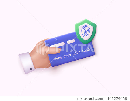 Hand holding credit card money financial security for online shopping, online payment. 3D Web Vector Illustrations. Hand holding credit card money financial security for online shopping, online payment. 3D Web Vector Illustrations. 141274438