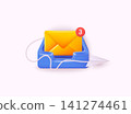 Inbox icon with envelope. Render email box with letters, paper plane. 3D web Vector Illustrations. 141274461