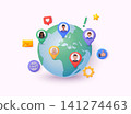 Global communication network. Social media communication systems and technologies. 3D Web Vector Illustrations. 141274463