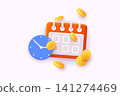 3d time watch and calendar for manage concept of time, service and support around clock. 3D Web Vector Illustration. 141274469