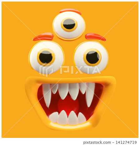 3D cartoon monster face character vector illustration 141274719