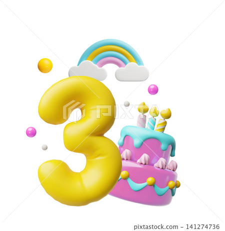 3D birthday number three cake illustration element 3D birthday number three cake illustration element 141274736