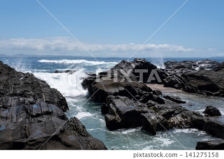 Waves crashing against the rocky shore of Jogashima Island in Miura City Waves crashing against the rocky shore of Jogashima Island in Miura City 141275158