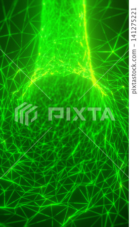 Bright green polygon network forms a futuristic wireframe structure with glowing lines, nodes, and digital mesh depth. Bright green polygon network forms a futuristic wireframe structure with glowing lines, nodes, and digital mesh depth. 141275221