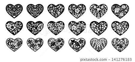 Beautiful floral lace silhouette vector heart Beautiful floral lace silhouette vector heart 141276183