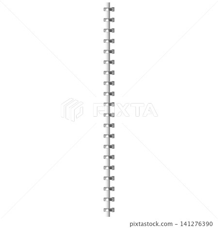 Metal spiral binder realistic vector, steel bound wire rings spring, square holes on paper sheet and straight stitches Metal spiral binder realistic vector, steel bound wire rings spring, square holes on paper sheet and straight stitches 141276390