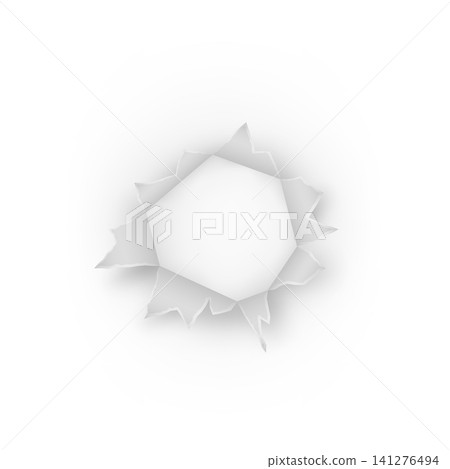 Torn bullet hole in paper realistic vector illustration, bullet damaged effect, gunshot impact ragged edge round mark Torn bullet hole in paper realistic vector illustration, bullet damaged effect, gunshot impact ragged edge round mark 141276494