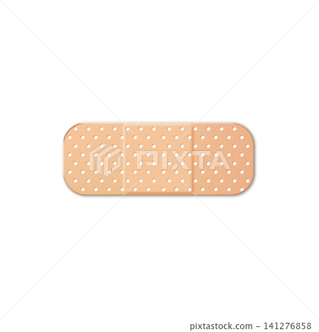 Medical patch beige strip, 3D realistic vector first aid tape, medical adhesive wound plaster with circles pattern Medical patch beige strip, 3D realistic vector first aid tape, medical adhesive wound plaster with circles pattern 141276858