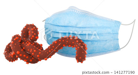 Ebola virus particles with protective medical mask. 3D rendering Ebola virus particles with protective medical mask. 3D rendering 141277190