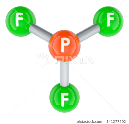 Phosphorus trifluoride PF3 molecular model. 3D rendering Phosphorus trifluoride PF3 molecular model. 3D rendering 141277202