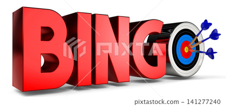 Bingo concept - dartboard with arrows, white background - 3D illustration 141277240