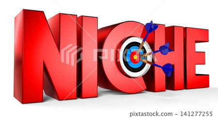 Niche concept - dartboard with arrows, white background - 3D illustration Niche concept - dartboard with arrows, white background - 3D illustration 141277255