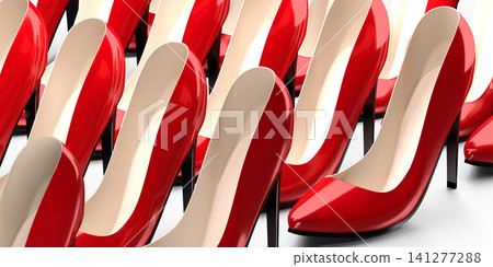 Red high heel shoes - 3D illustration Red high heel shoes - 3D illustration 141277288