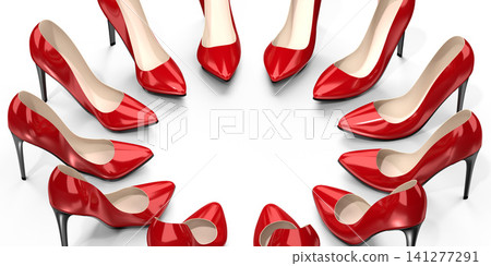 Red high heel shoes - 3D illustration Red high heel shoes - 3D illustration 141277291