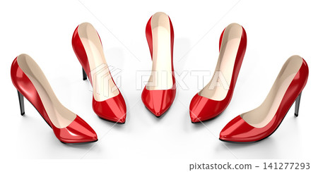 Red high heel shoes - 3D illustration 141277293