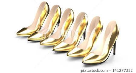 Golden high heel shoes - 3D illustration Golden high heel shoes - 3D illustration 141277332