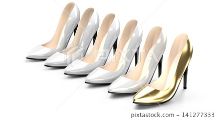 Golden high heel shoes - 3D illustration 141277333