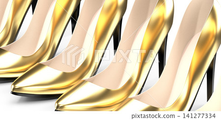 Golden high heel shoes - 3D illustration Golden high heel shoes - 3D illustration 141277334