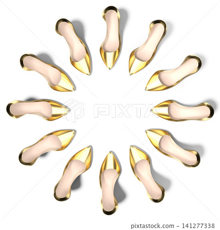 Golden high heel shoes - 3D illustration Golden high heel shoes - 3D illustration 141277338