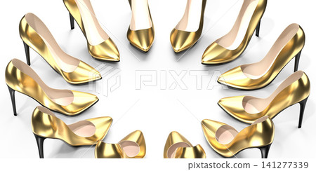 Golden high heel shoes - 3D illustration Golden high heel shoes - 3D illustration 141277339
