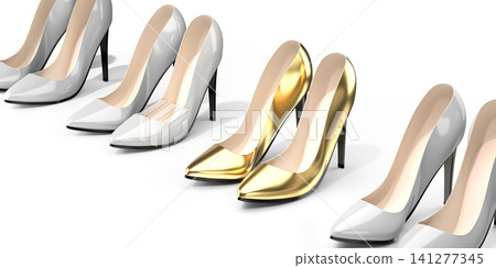 Golden high heel shoes - 3D illustration Golden high heel shoes - 3D illustration 141277345