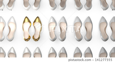 Golden high heel shoes - 3D illustration Golden high heel shoes - 3D illustration 141277355