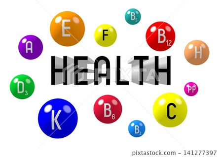 Colorful vitamins - health concept - 3D illustration Colorful vitamins - health concept - 3D illustration 141277397
