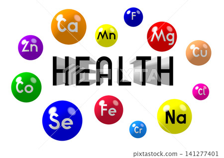 Colorful minerals - health concept - 3D illustration Colorful minerals - health concept - 3D illustration 141277401